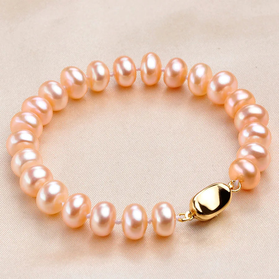 Simple Peach Button Pearl Bracelet