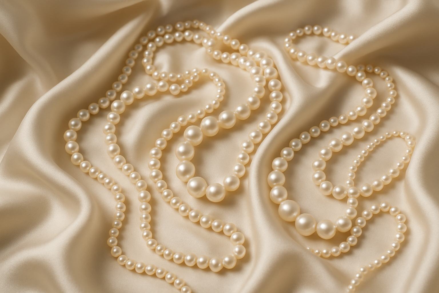 Pearl Necklaces Lying Around a Cloth