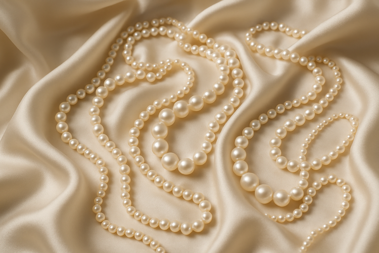 Pearl Necklaces Lying Around a Cloth
